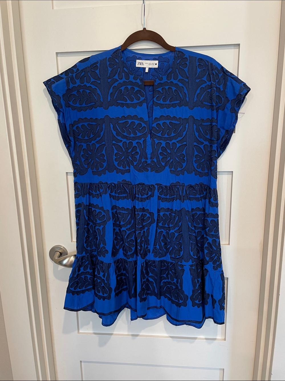 Zara Royal Blue & Navy Floral-Print Tiered Tunic